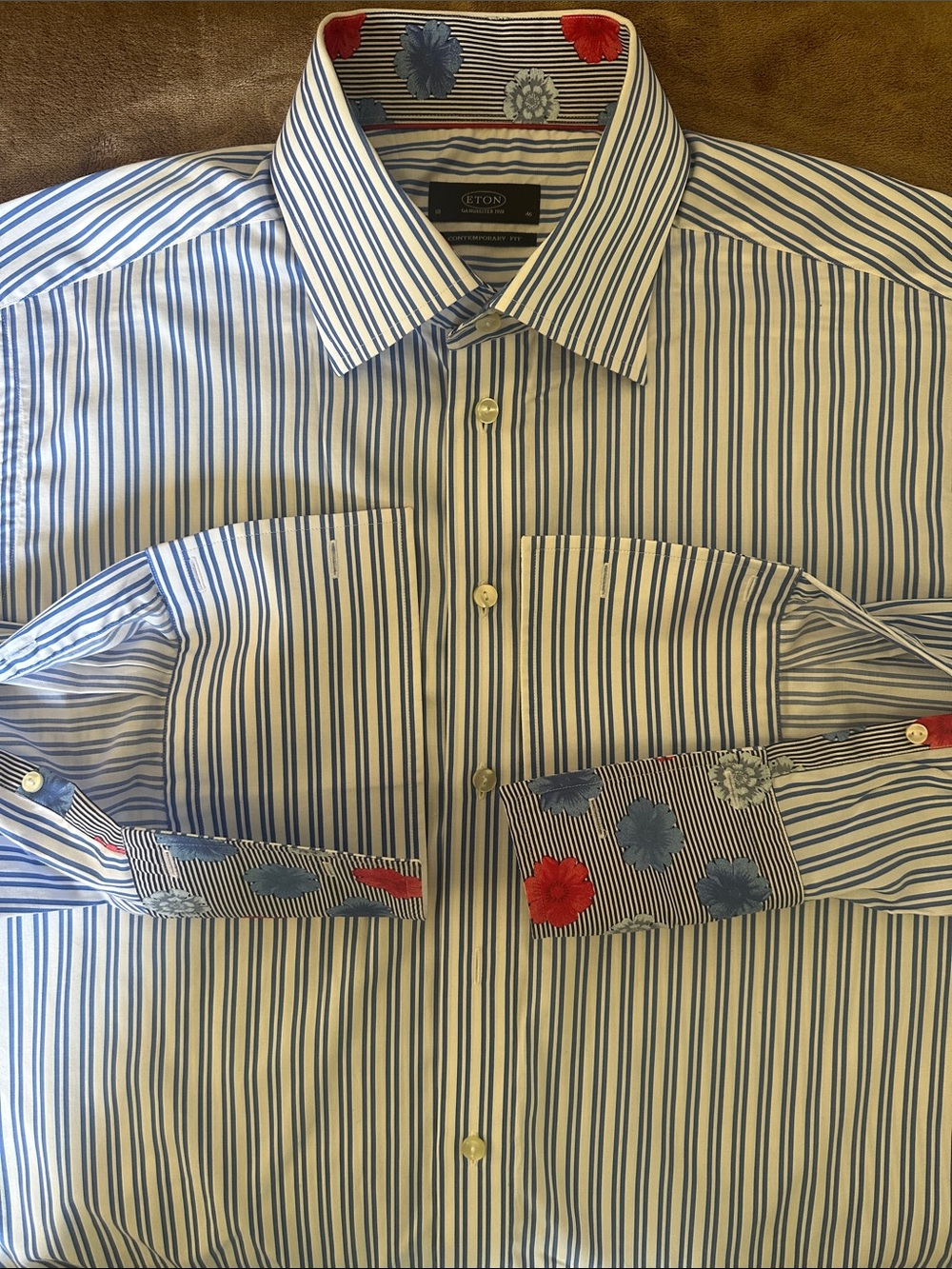 Eton Contemporary Fit Multicolor White Blue Stripe Men's Dress Shirt Size 18